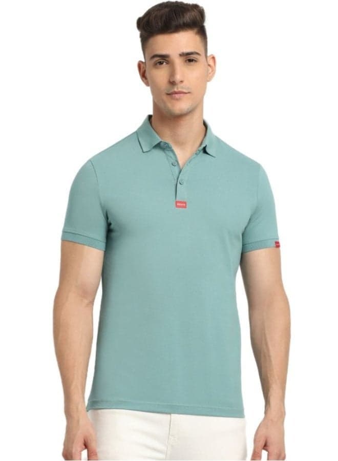 Men’s Green Cotton Blend Polo Shirt Classic Fit - Image 1