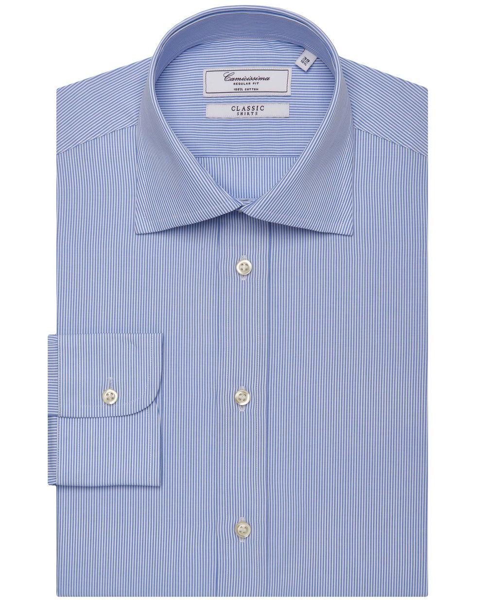 Light Blue Striped Poplin Regular Fit Shirt - Image 1