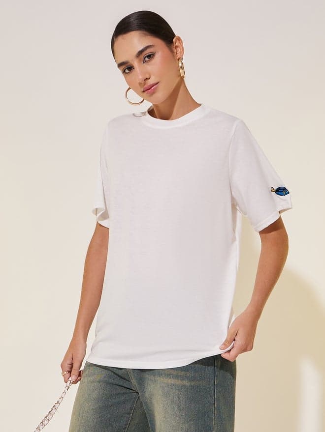 Take Two Embroidered Cropped White T-Shirt - Image 1
