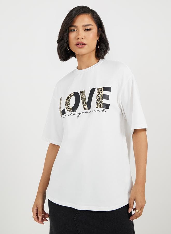 Oversized Graphic Slogan Longline Tee 7009748136 - Image 1