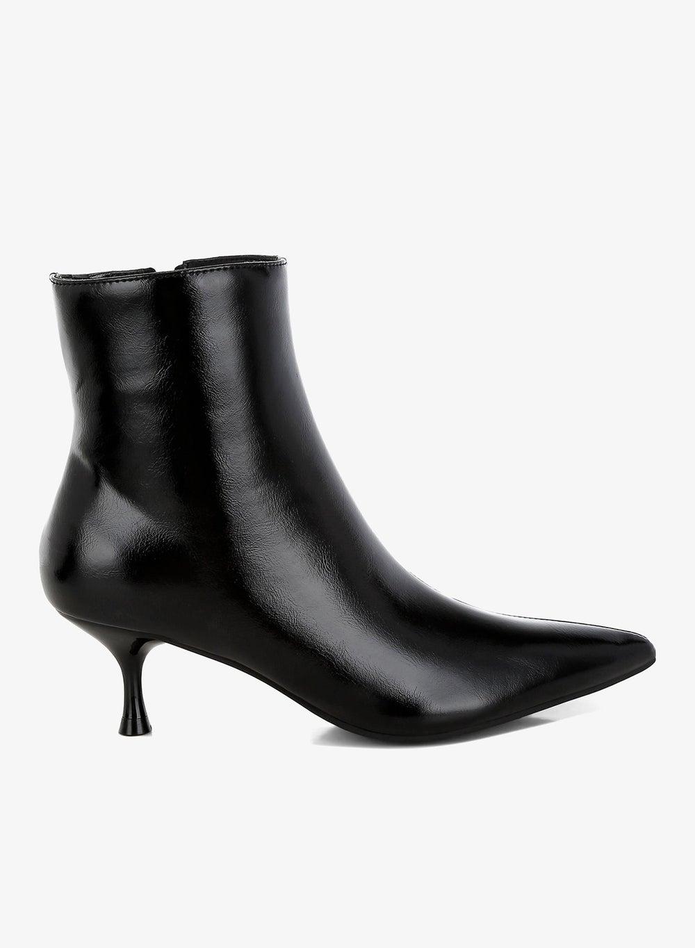 Black Faux Leather Kitten Heel Ankle Boots Sh5170 - Image 1