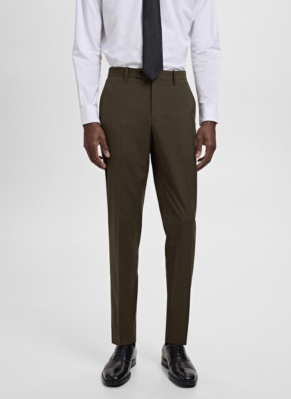 Milan Slim-Fit Olive Green Suit Trousers - Image 1