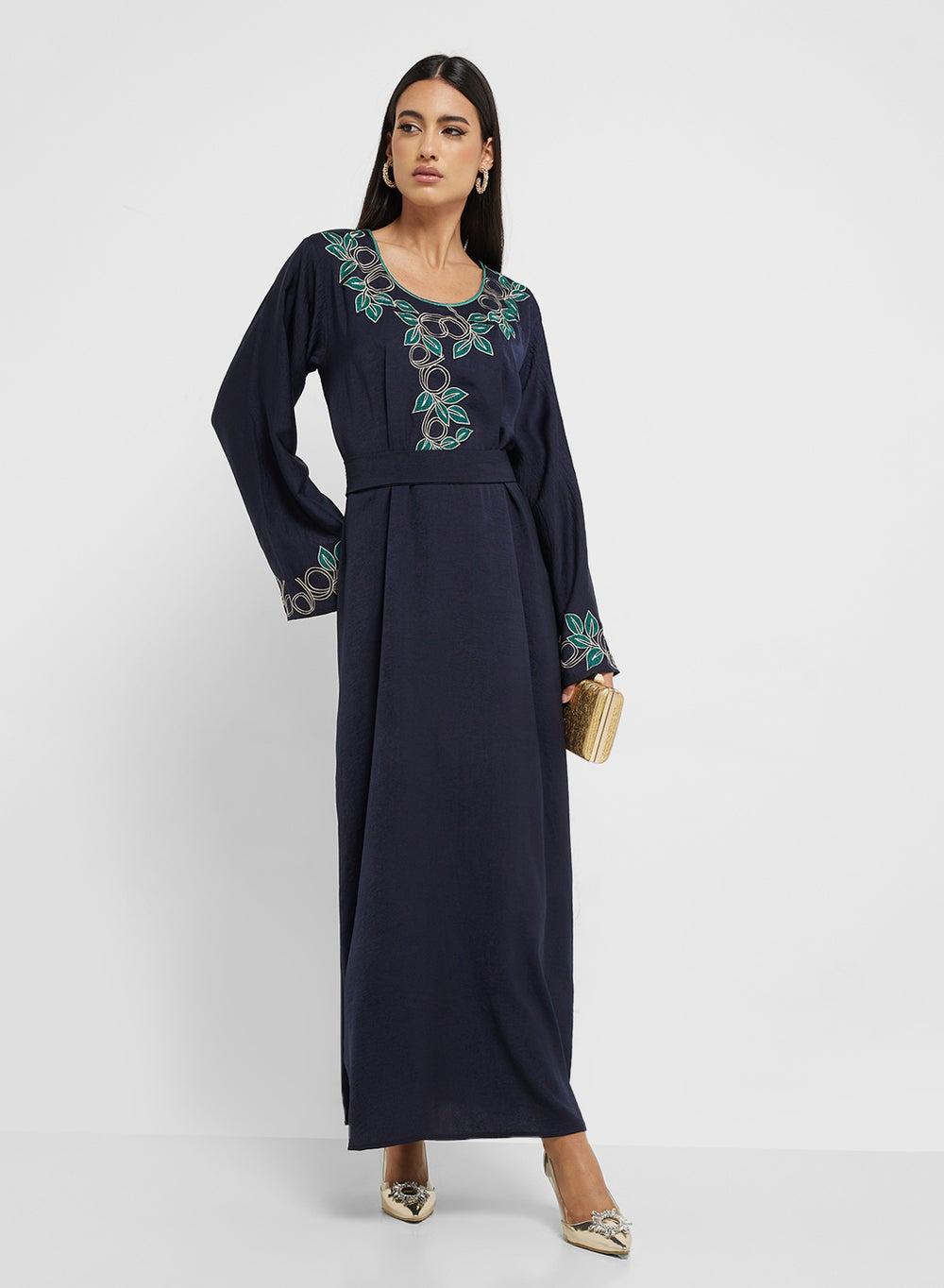Embroidered Belted Jalabiya SS25JL110 Blue - Image 1