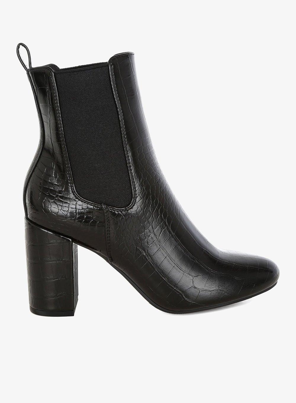 Sh2903 Black Patent Faux Leather Block Heel Boots - Image 1