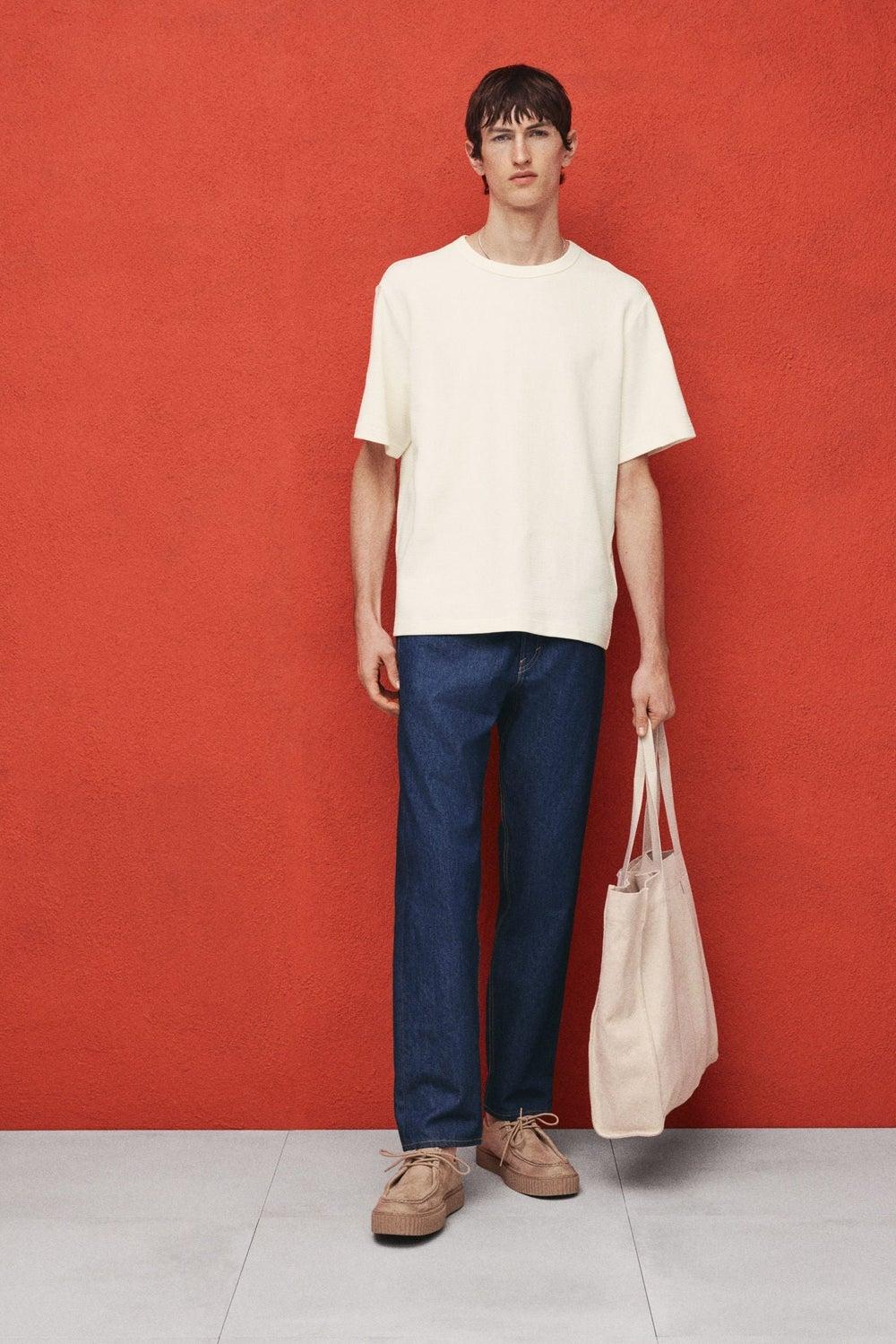 Regular Fit Waffled Cotton T-Shirt – White Dusty Light - Image 1