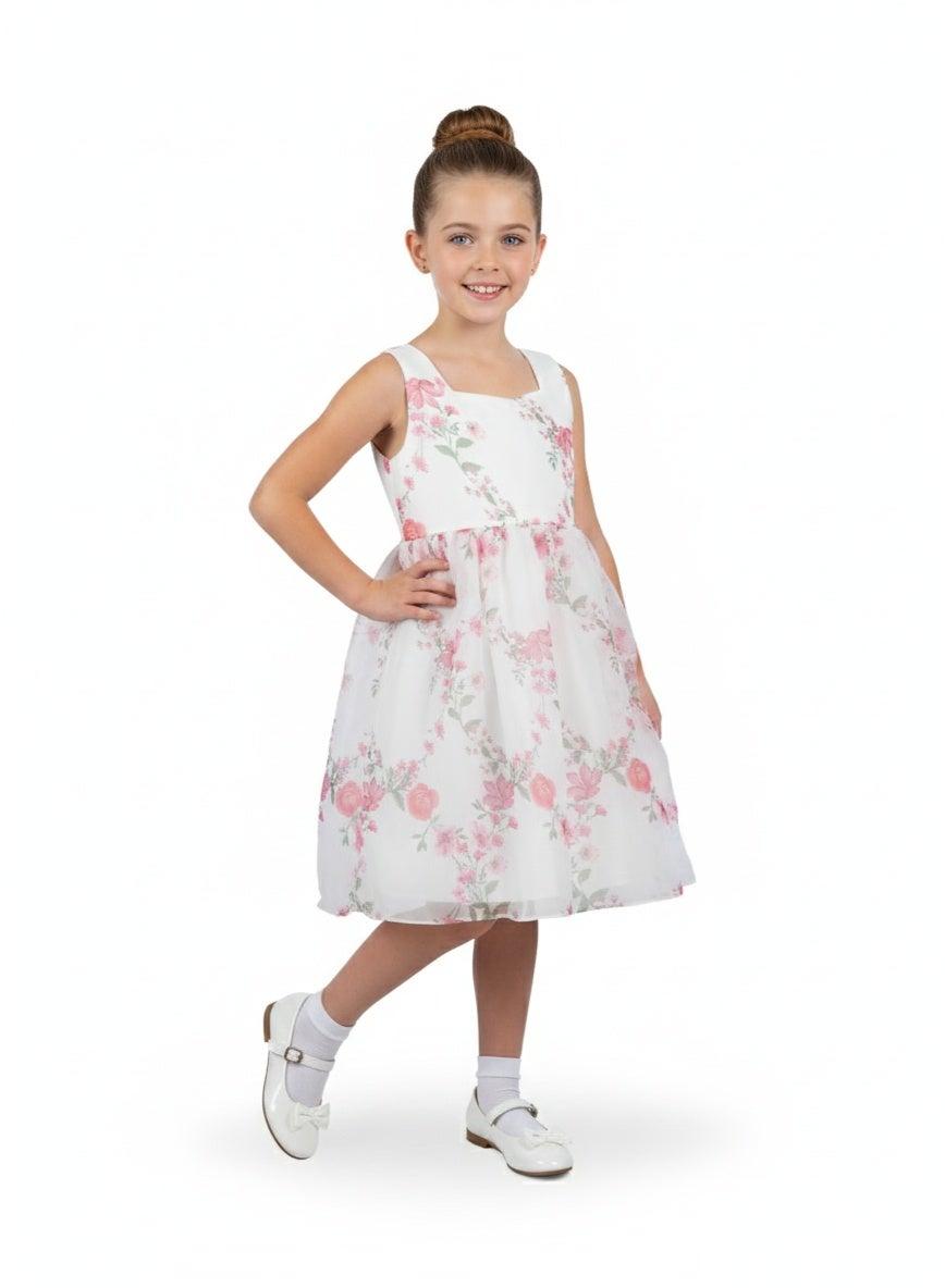 Pink Floral Organza Party Dress - Image 1