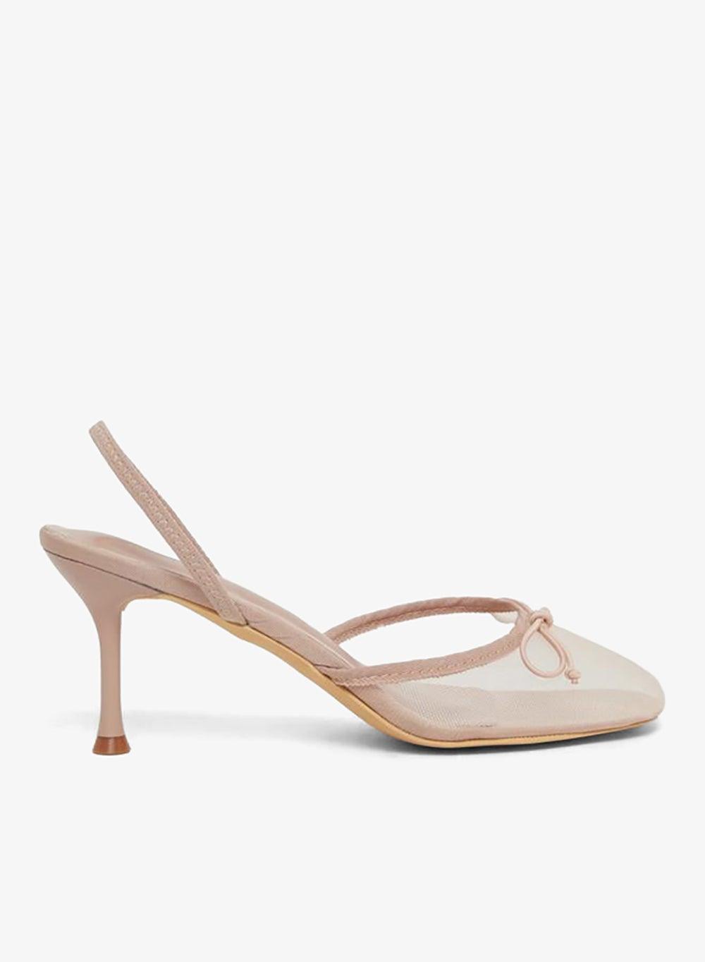 Beige Mesh Slingback Stiletto Heels - Image 1