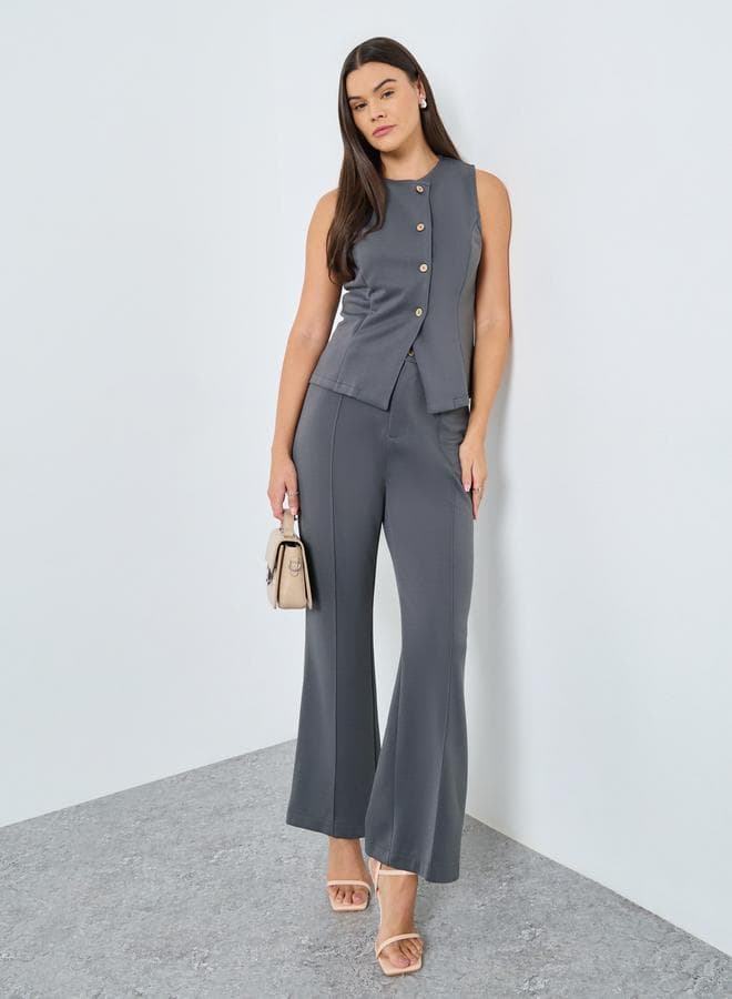 Elegant Grey Wide-Leg Trousers Mid-Rise Fit - Image 1