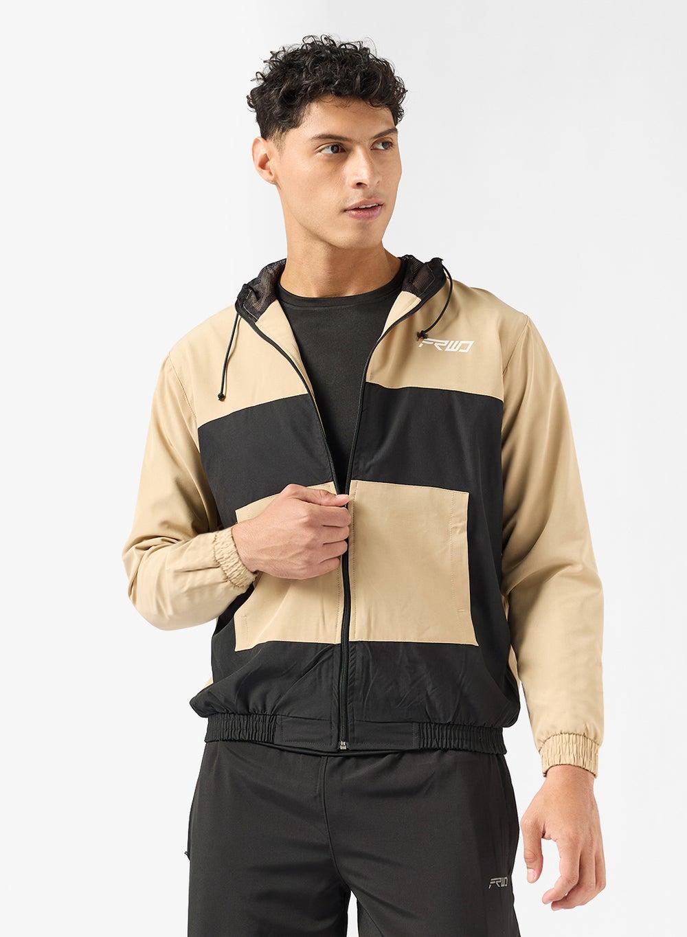 Beige Colour-Blocked Hooded Track Jacket Ad Jk 29 - Image 1