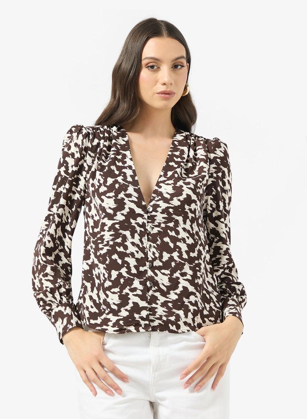 ONLCATY THALIA LIFE V-Neck Animal Print Top - Image 1