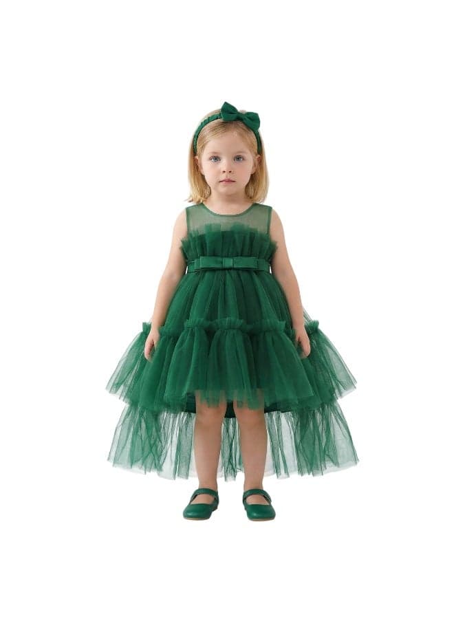 Emerald Tiered Tulle Party Dress with Headband - Image 1