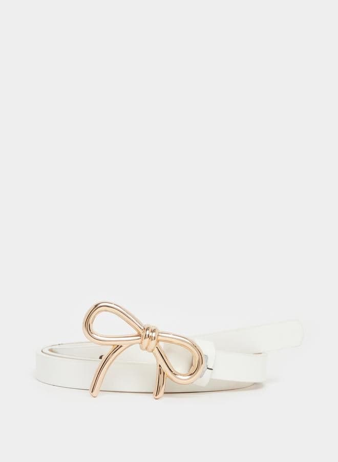 White Slim Belt with Metal Ribbon Accent 7011247836 - Image 1