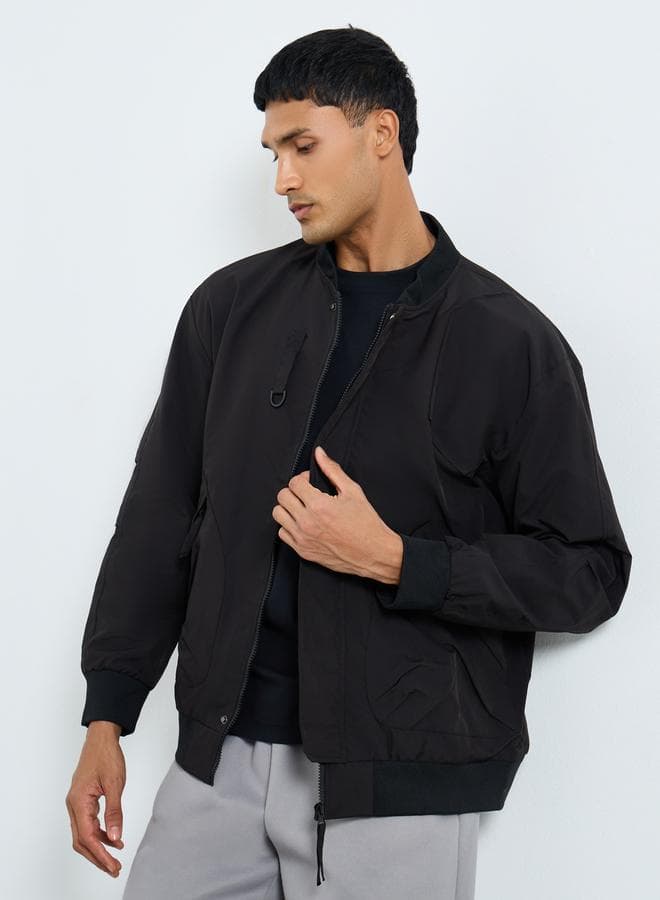 Styli Men’s Black Solid Oversized Bomber Jacket - Image 1