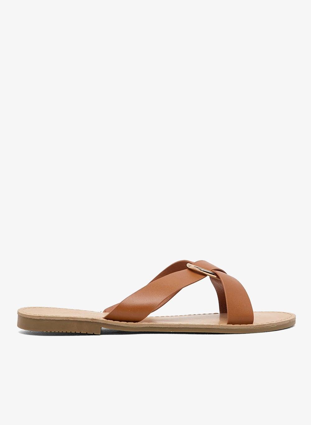 Tan Cross Strap Flat Sandals Fw8478 - Image 1