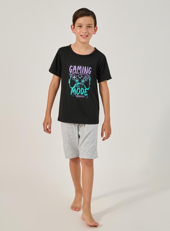 Boys Graphic Print Shirt & Plain Shorts Set 2112253020 - Image 1