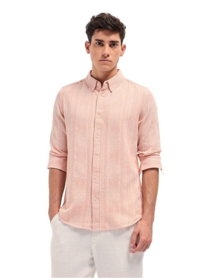 Men’s Light Pink Cotton Button-Down Shirt Classic Fit - Image 1