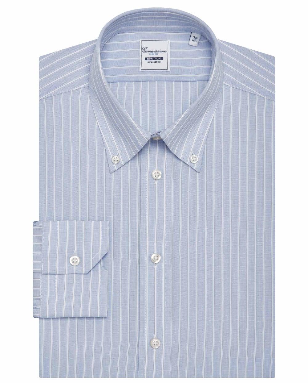 Light Blue Striped Slim Fit Non-Iron Shirt - Image 1