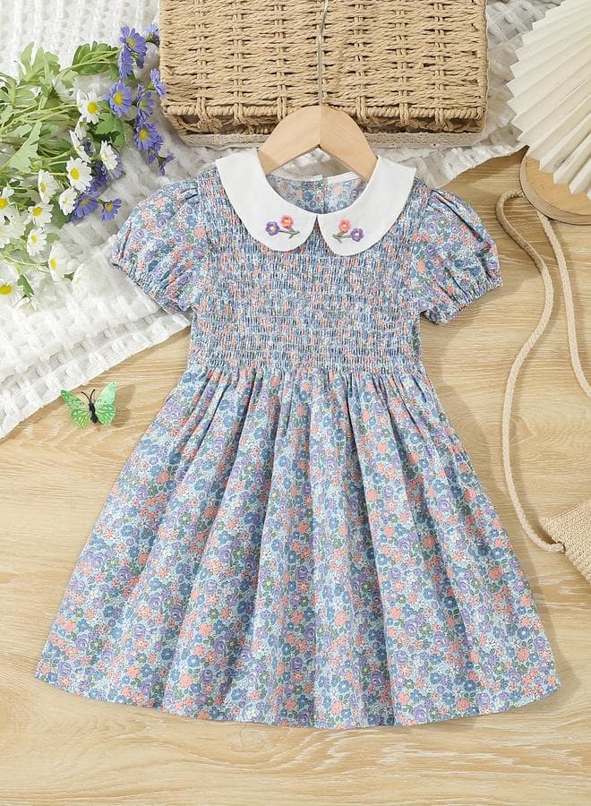 Girls Light Blue Floral A-Line Mini Dress - Image 1