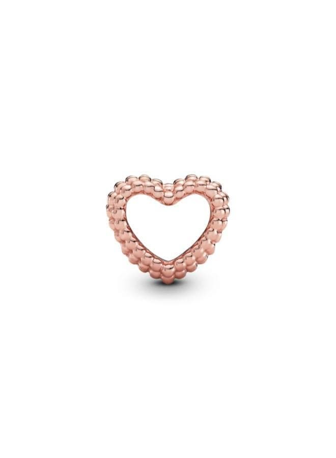 Beaded Open Heart Charm in Rose Gold Plating - Image 1