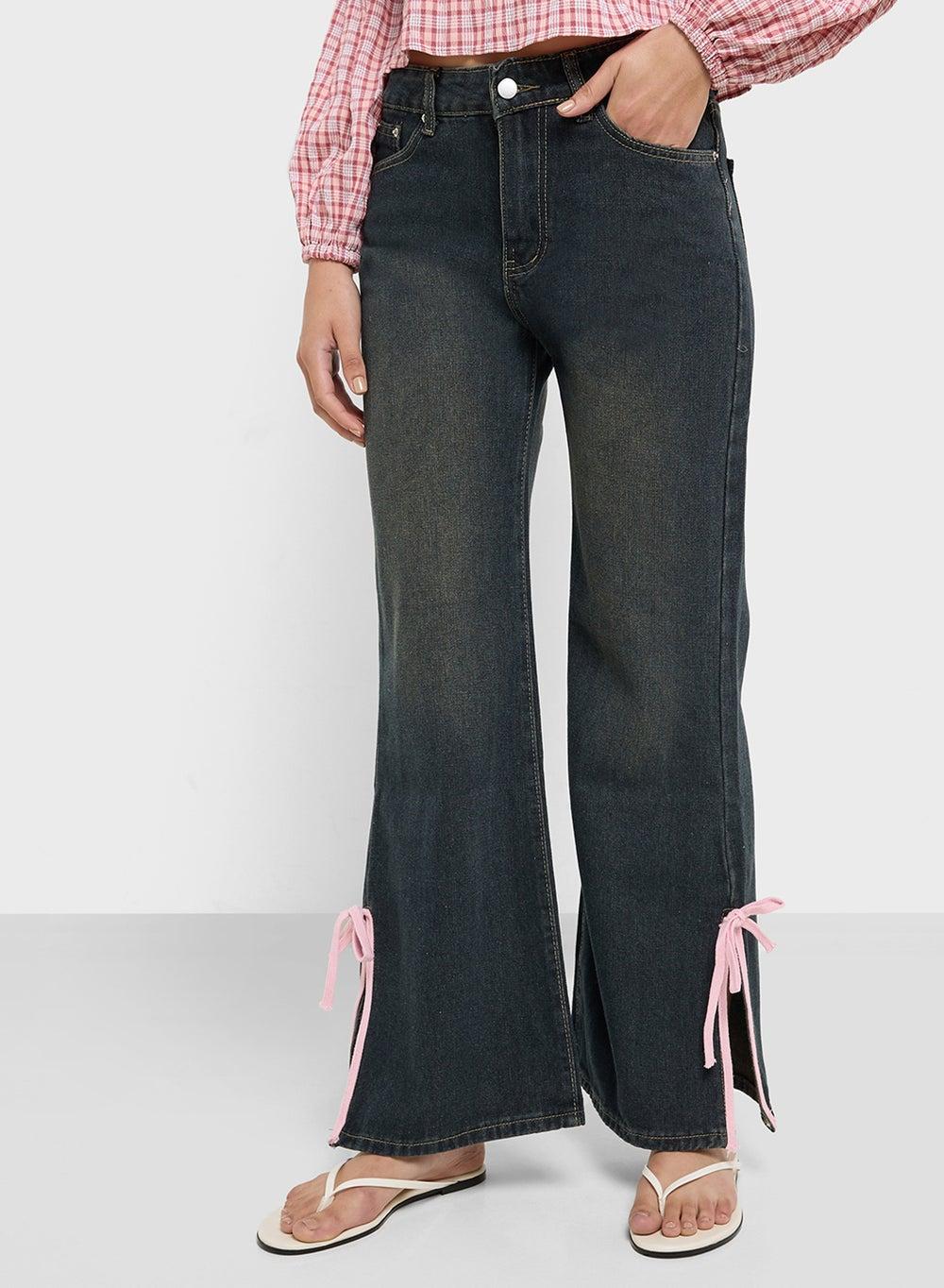 Grey Mid Rise Straight Jeans Rch17 with Slit - Image 1