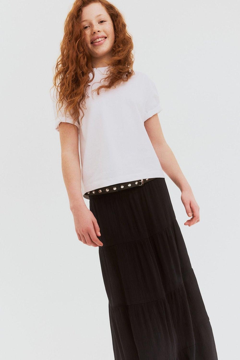 Black Dark Smocked Tiered Midi Skirt - Image 1