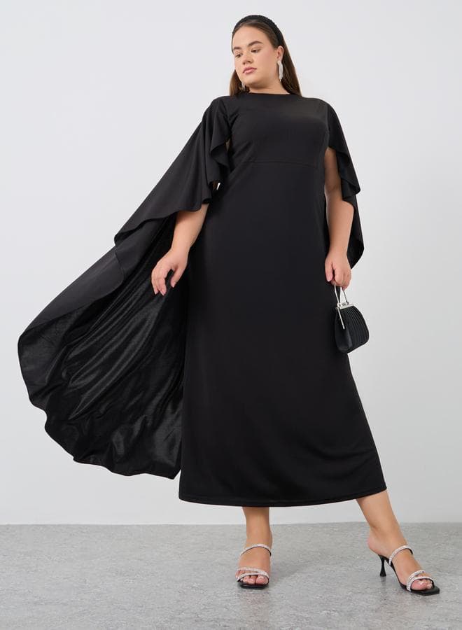 Plus Size Black Cape Sleeve Maxi Dress - Image 1