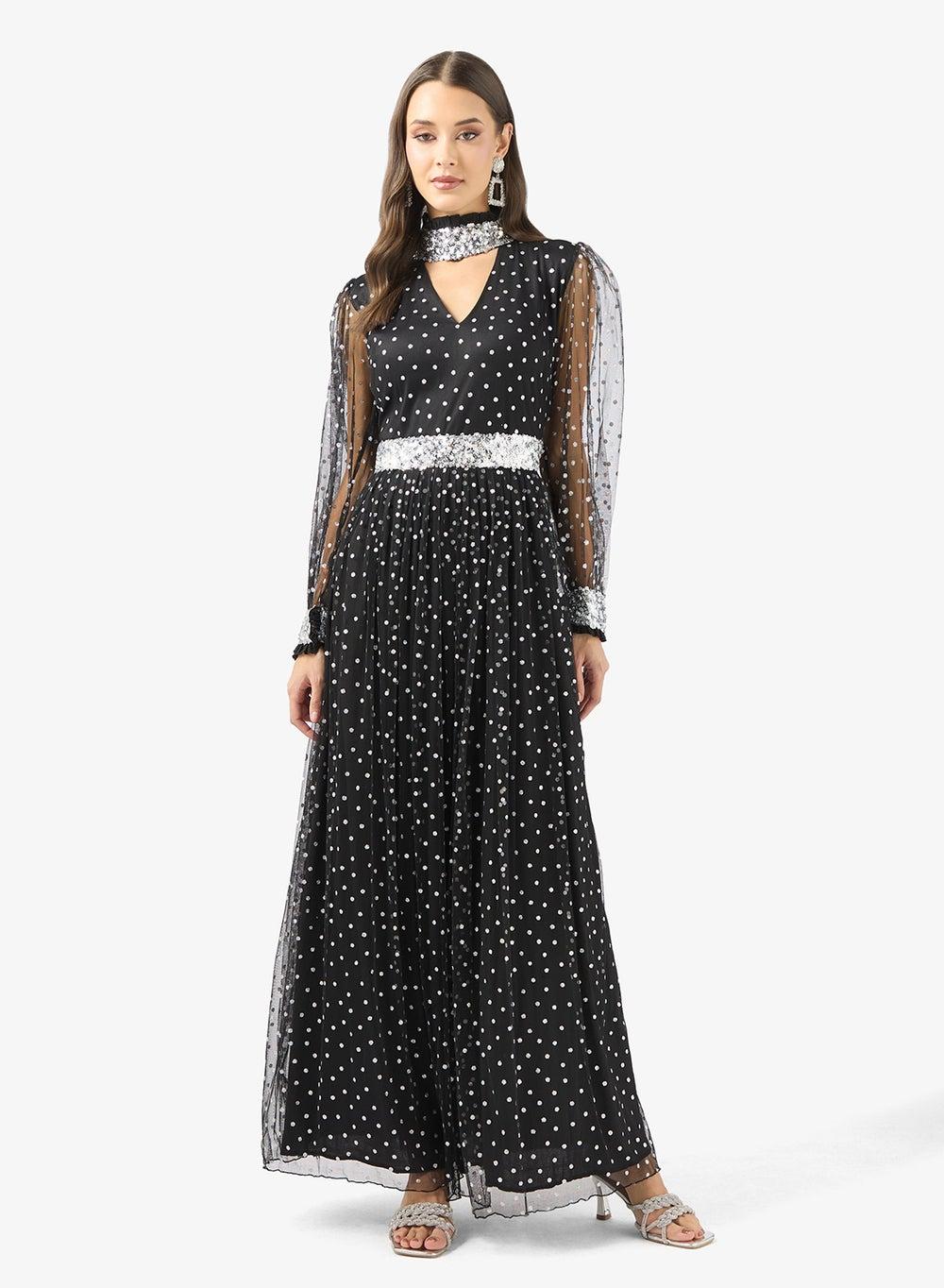 Embellished Mesh Tiered Polka Dot Dress - Image 1