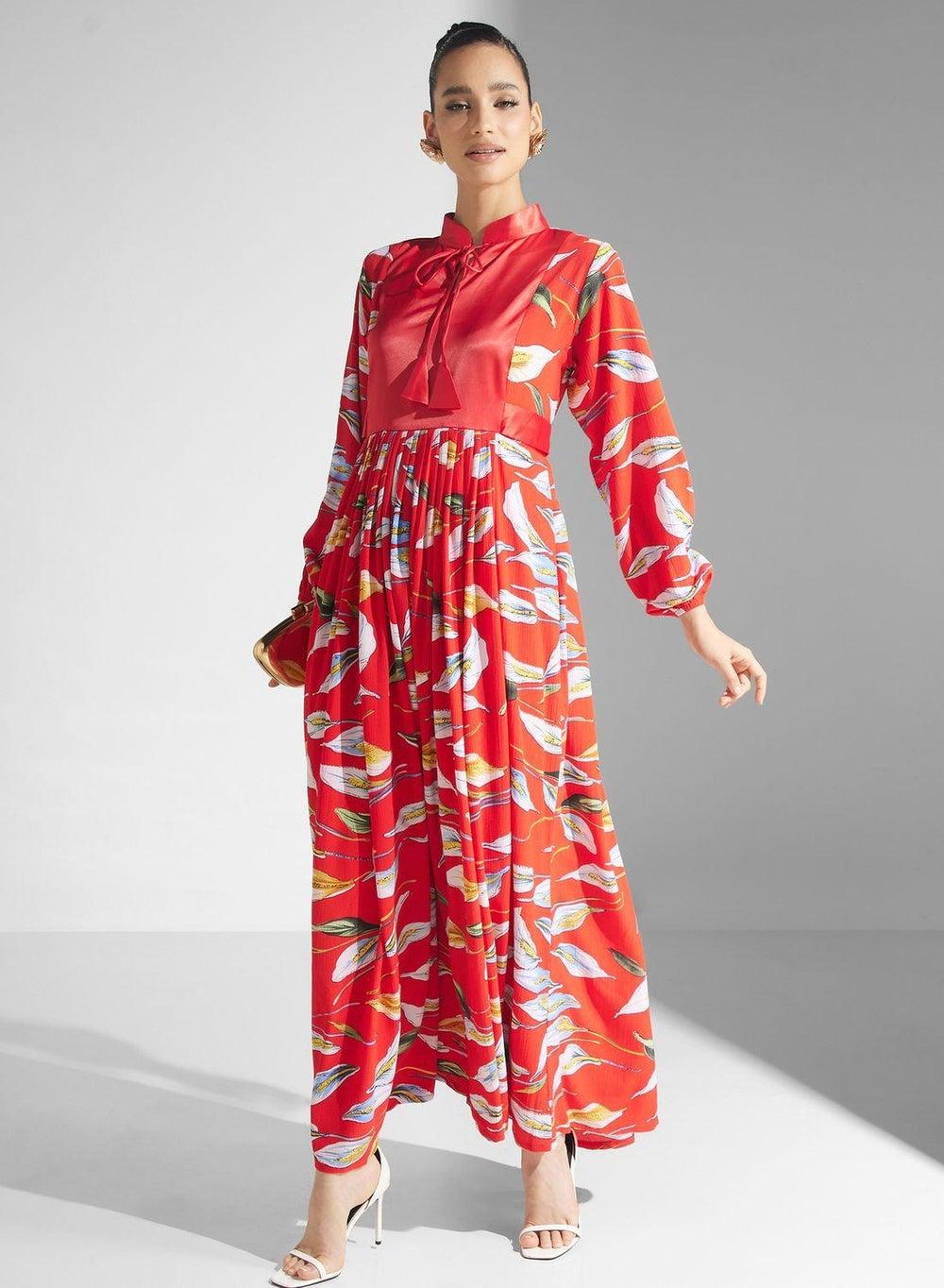 Floral Puff Sleeve Jalabiya Maxi Dress - Image 1