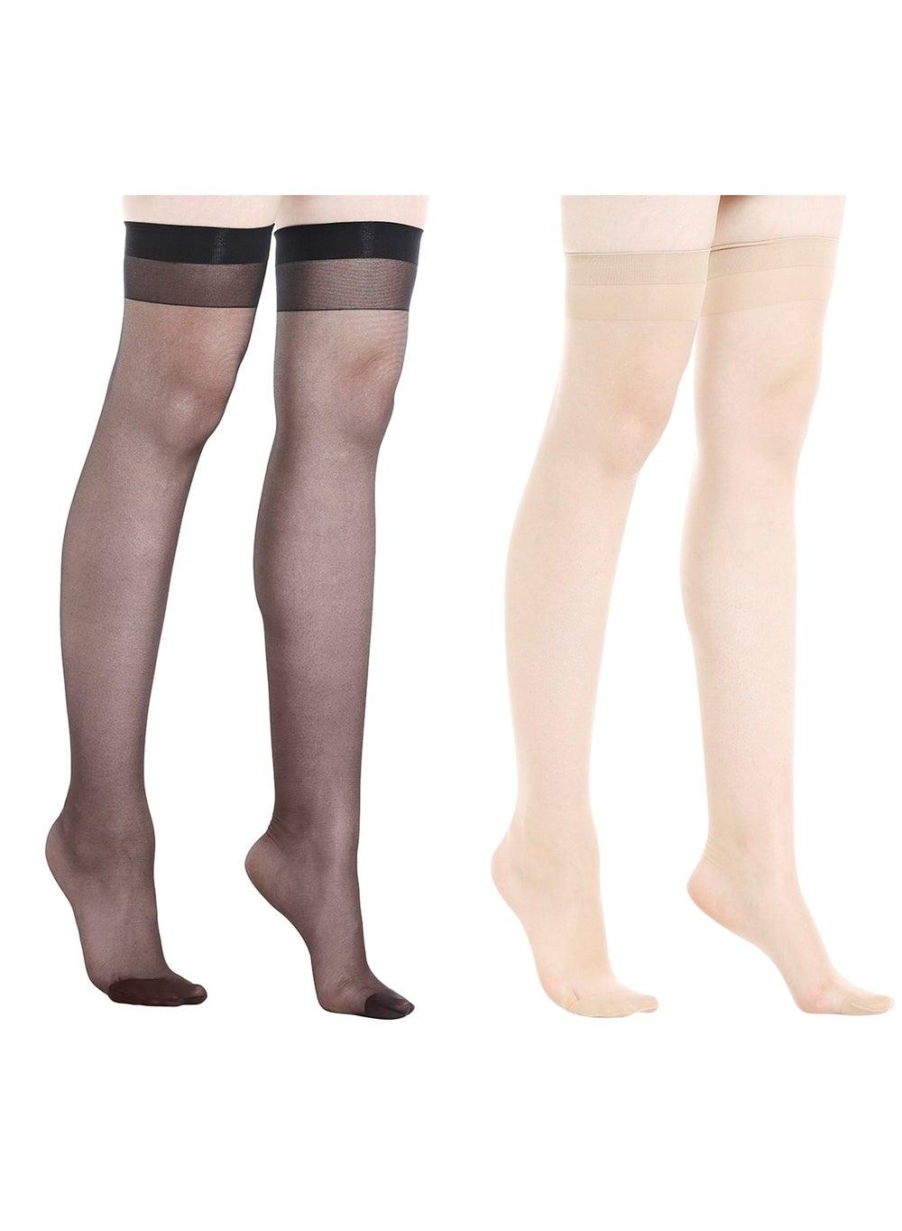 BYC Gft7200 Thigh High Stockings Pack of 2 Black & Skin - Image 1