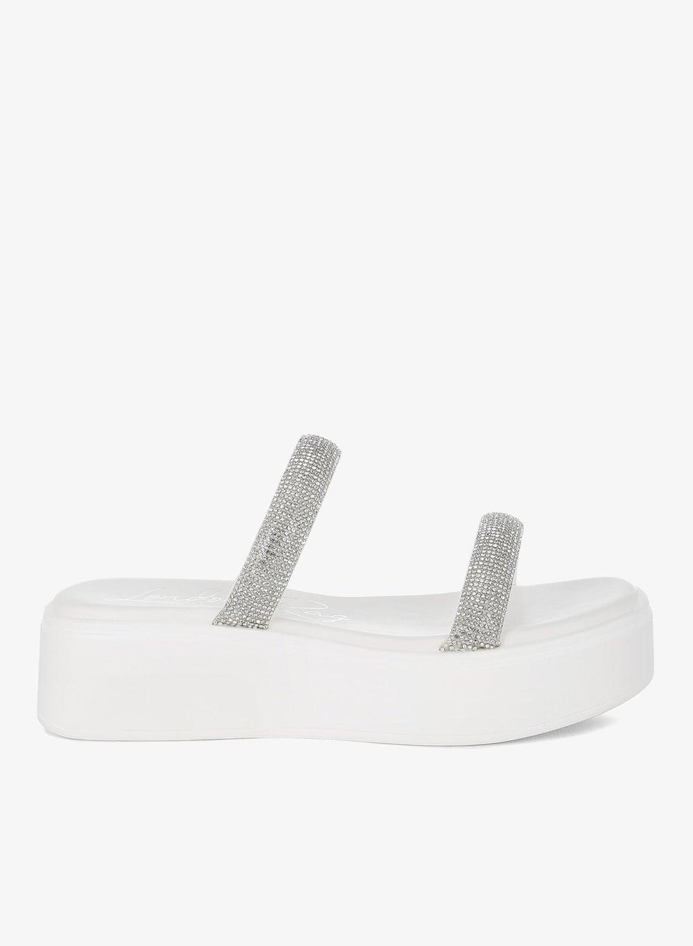 White Chunky Rhinestone Platform Sandals Sh4896 - Image 1