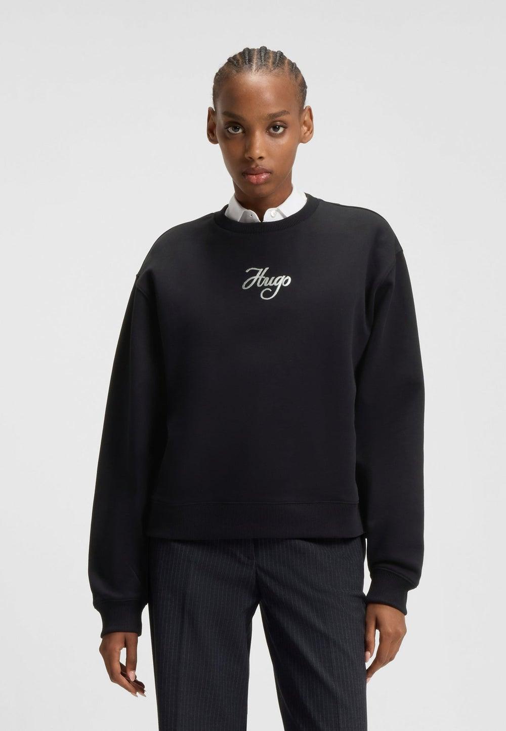 HUGO Glitter Logo Oversized Cotton Terry Sweatshirt 50550149001 - Image 1