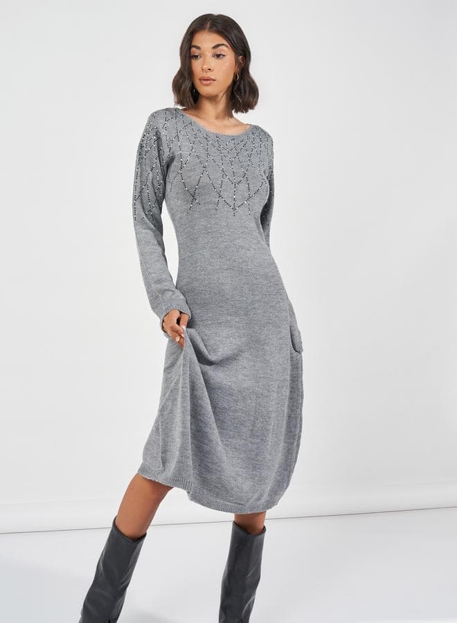 Styli Grey Embellished Knit Midi Dress 7006375114 - Image 1