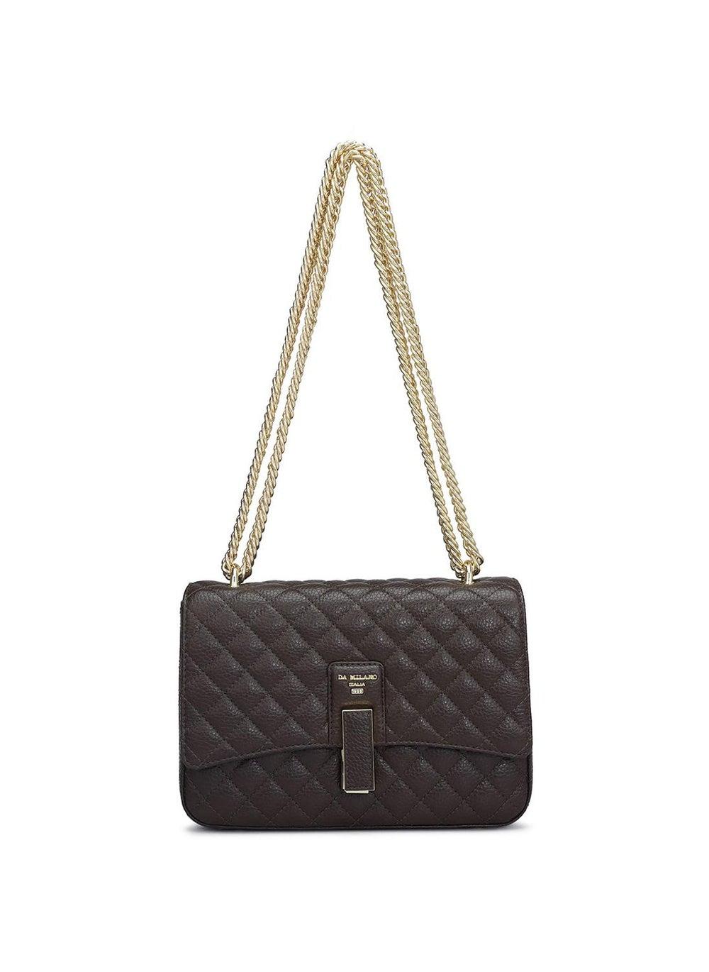 Textured Genuine Leather Brown Sling Crossbody Bag - Image 1