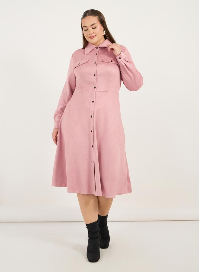 7006151828 Pink Blush Shirtwaist Midi Dress - Image 1