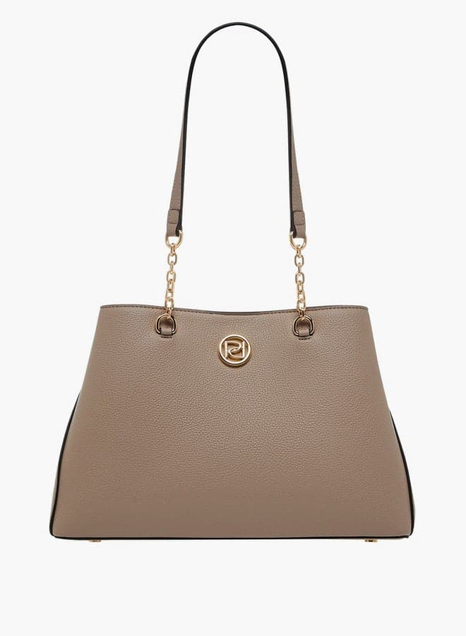 Grey Textured PU Tote Bag Uu42921 Zip Closure - Image 1