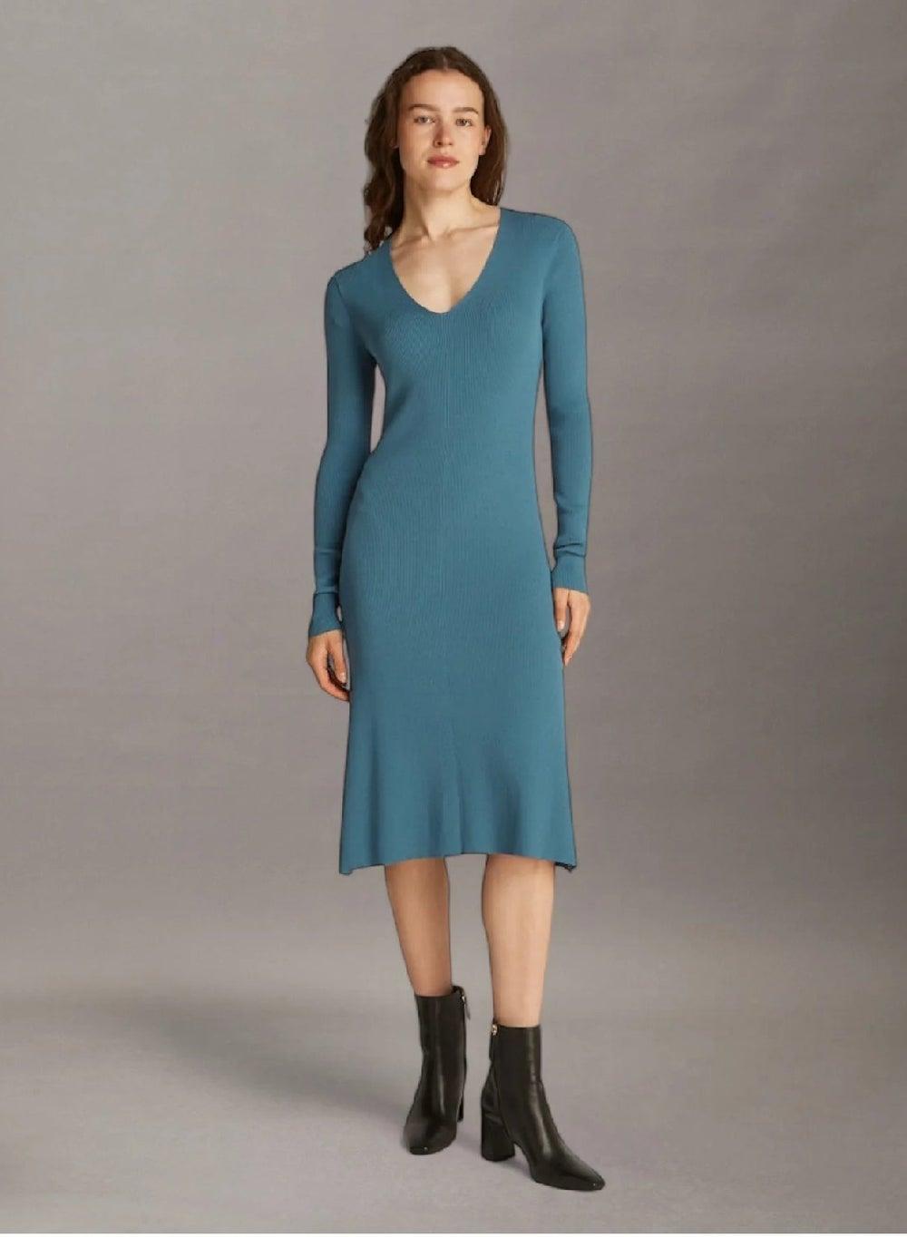 Calvin Klein Ribbed V-Neck Midi Jumper Dress - Image 1