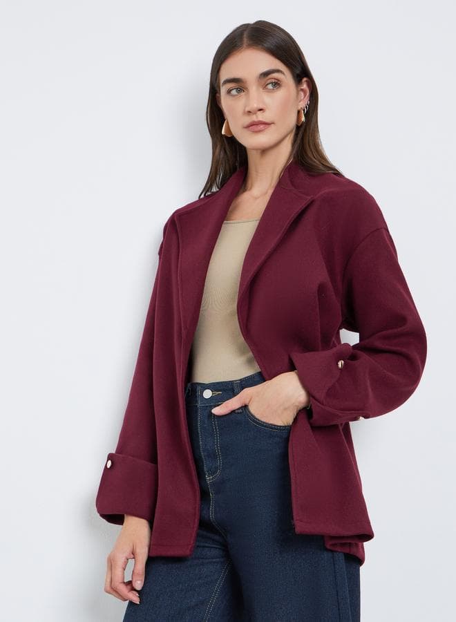 Styli Burgundy Wool Blend Longline Oversized Jacket - Image 1
