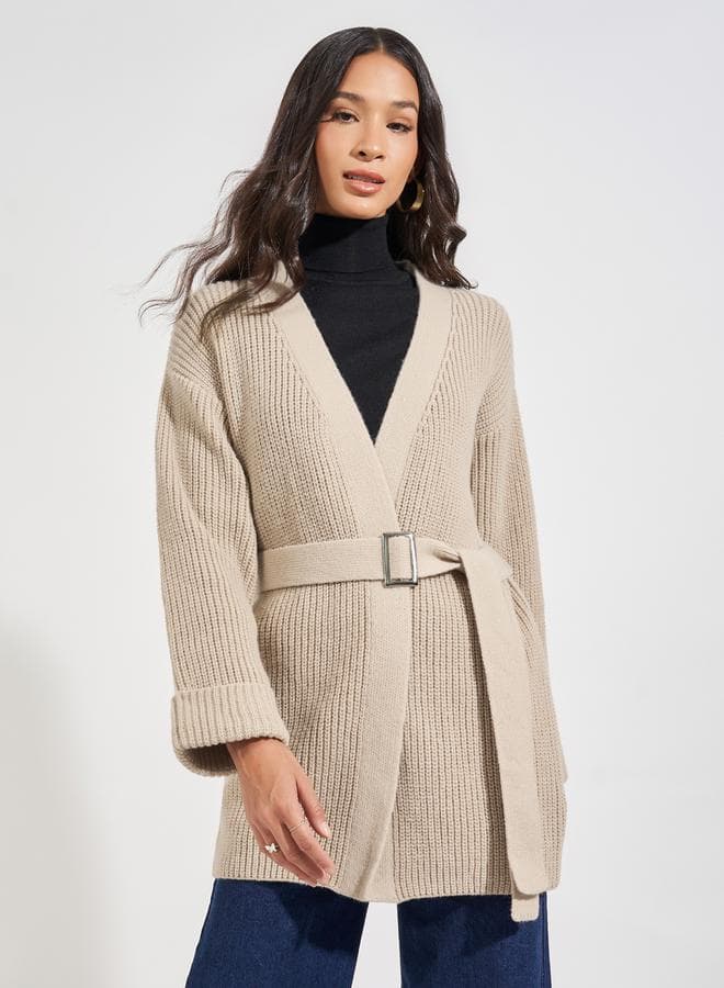 Regular Fit Longline Belted Knit Cardigan 7009456302 - Image 1