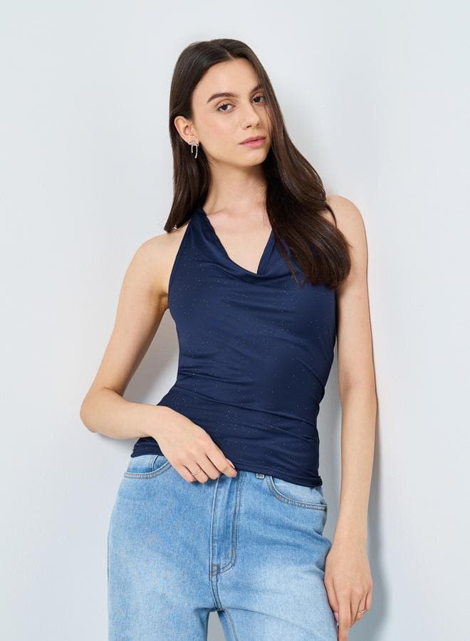 Take Two Navy Solid Halter Knit Cami - Image 1