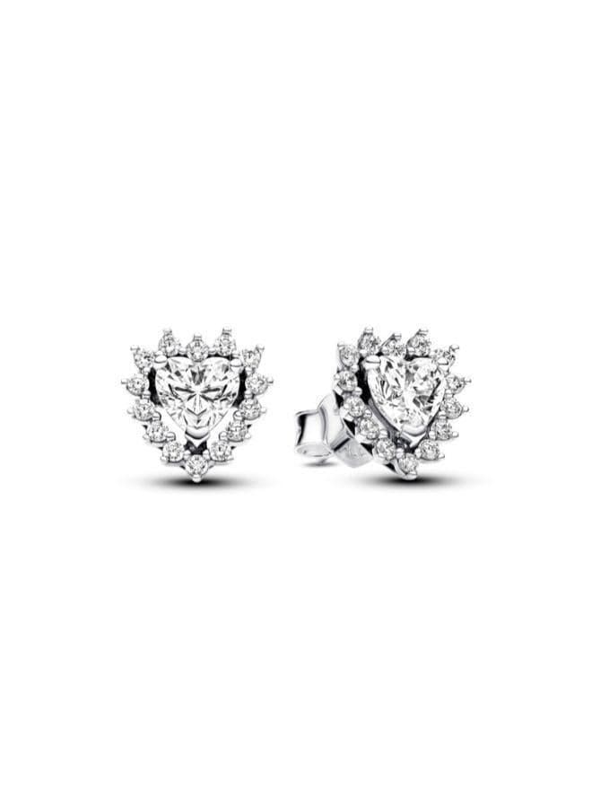 Sparkling Heart Halo CZ Stud Earrings - Image 1