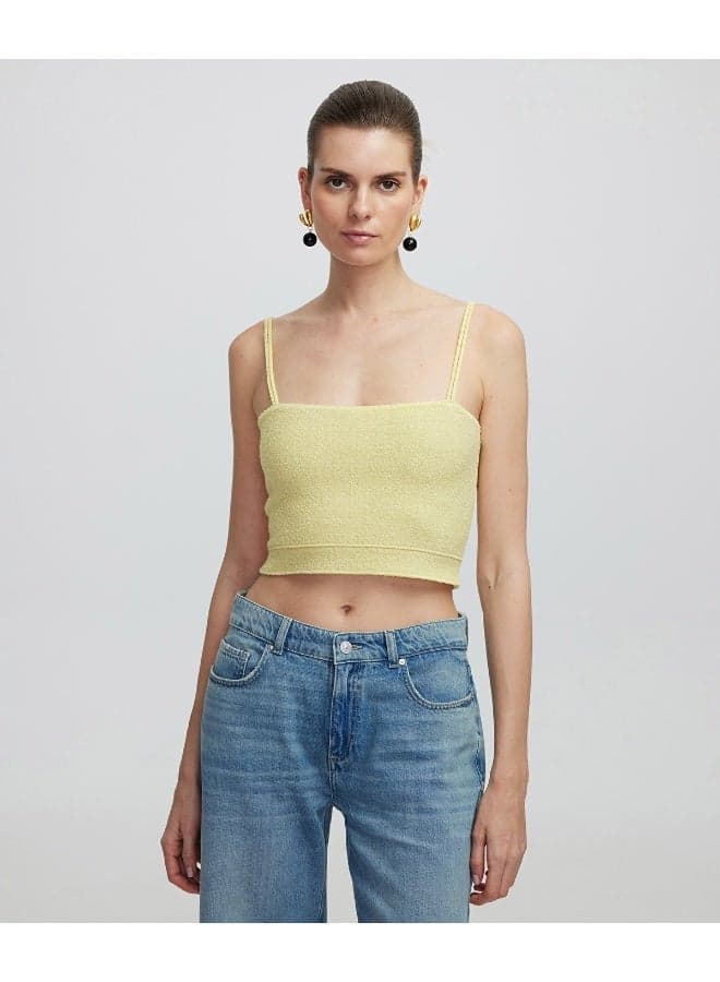 Slim Fit Yellow Knit Crop Top - Image 1