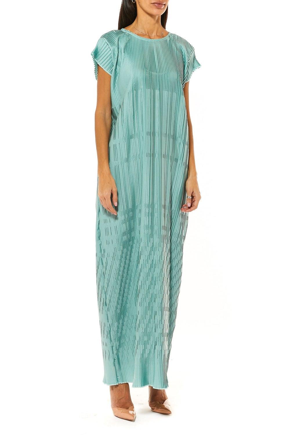 Green Textured Crew Neck Maxi Shift Dress - Image 1
