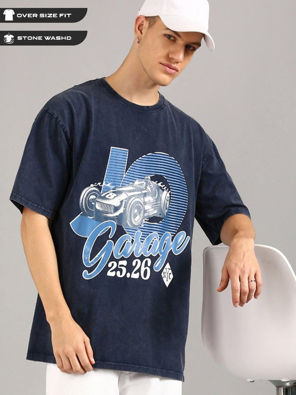Men’s Navy Blue Distressed Oversized Cotton T-Shirt - Image 1