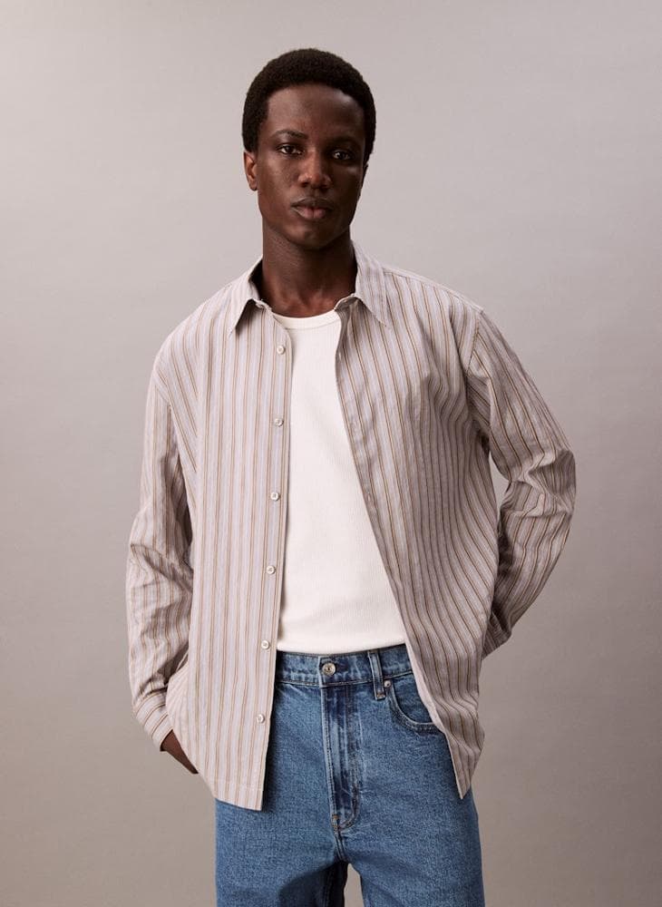 Beige Stripe Long Sleeve Shirt Lv04Lc103Gpdj - Image 1