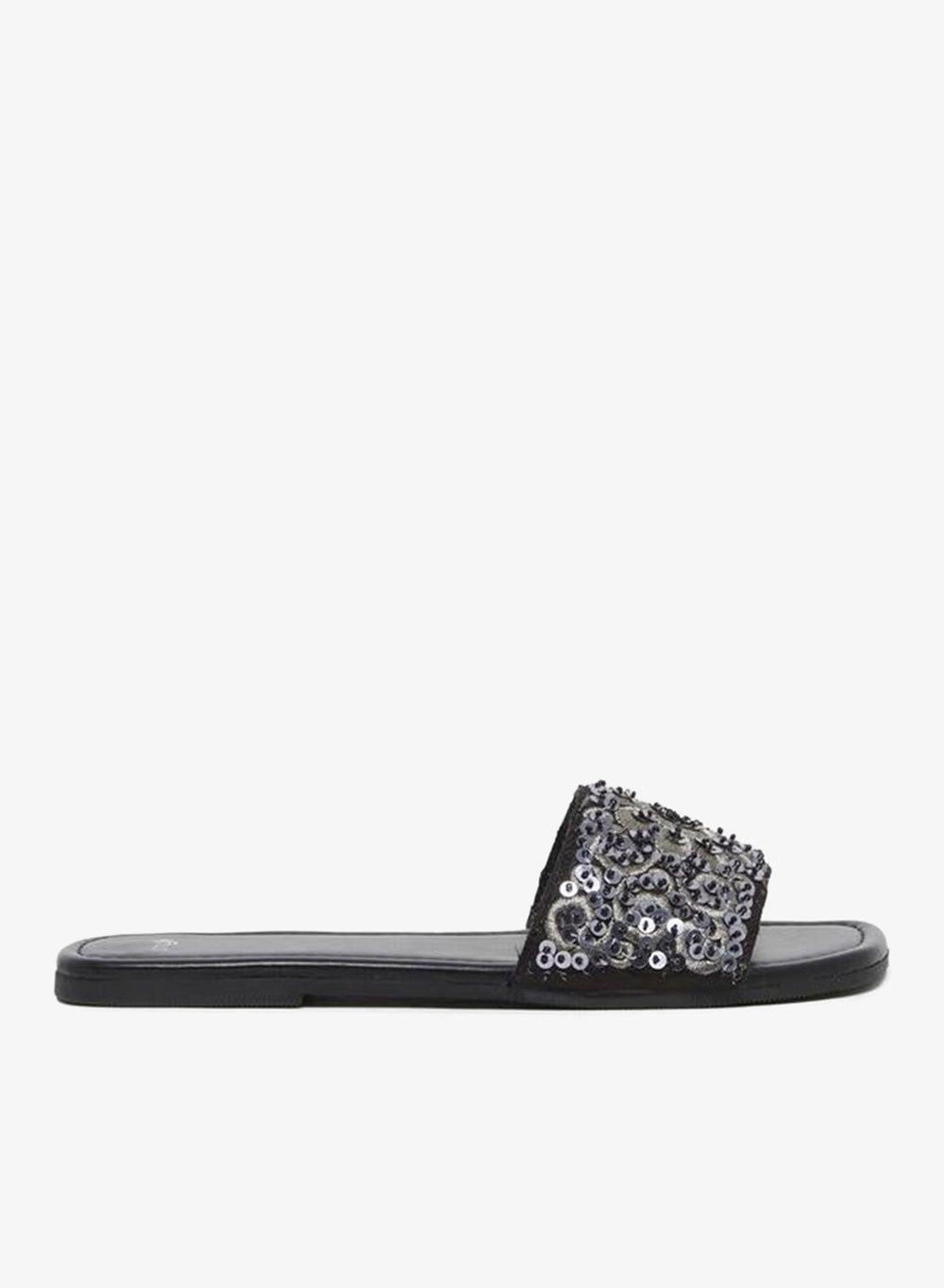 Embellished Sequin Flat Slide Sandals for Women - Image 1