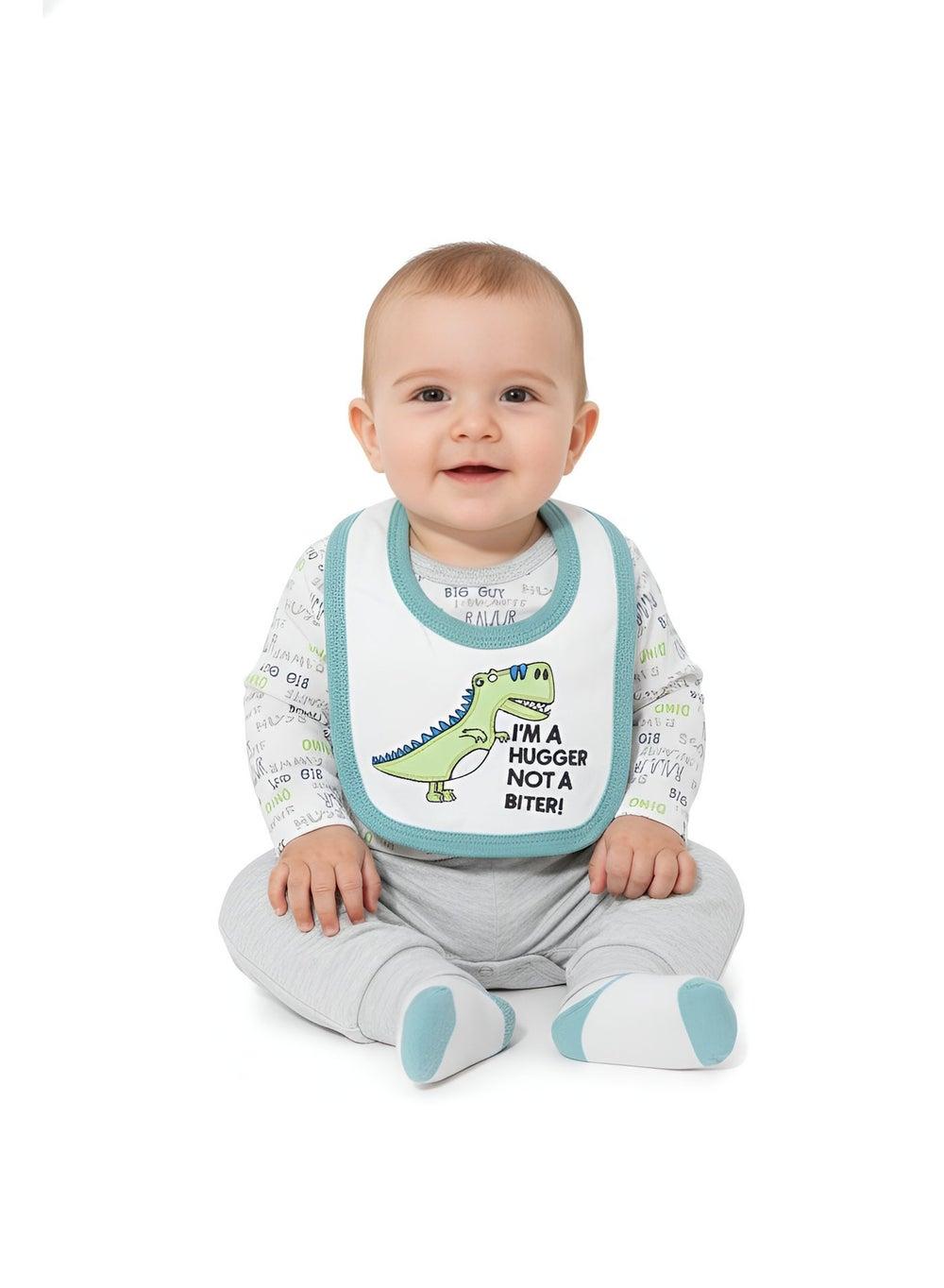 Bambimici Dinosaur Print Baby Bodysuit Pyjama Set Grey - Image 1