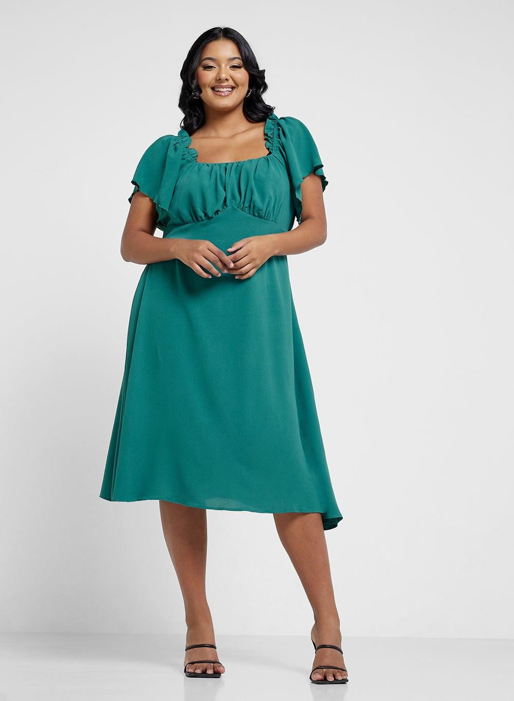 Emerald Ruffled A-Line Midi Dress Sp25 688 - Image 1