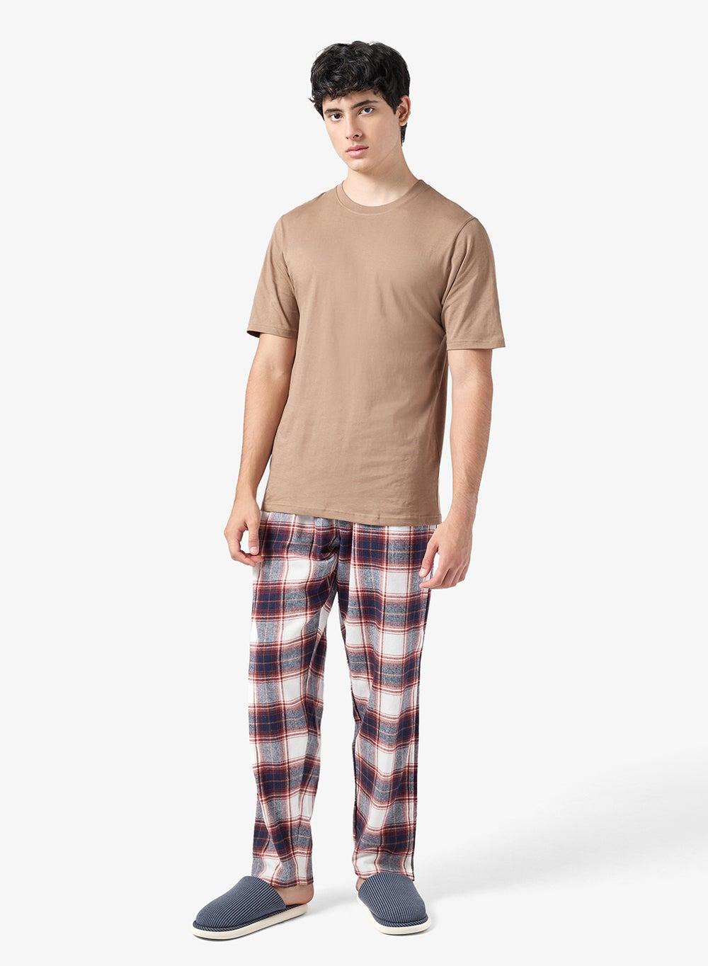Arcamnw122 Checkered Brown Men’s Nightwear Set - Image 1