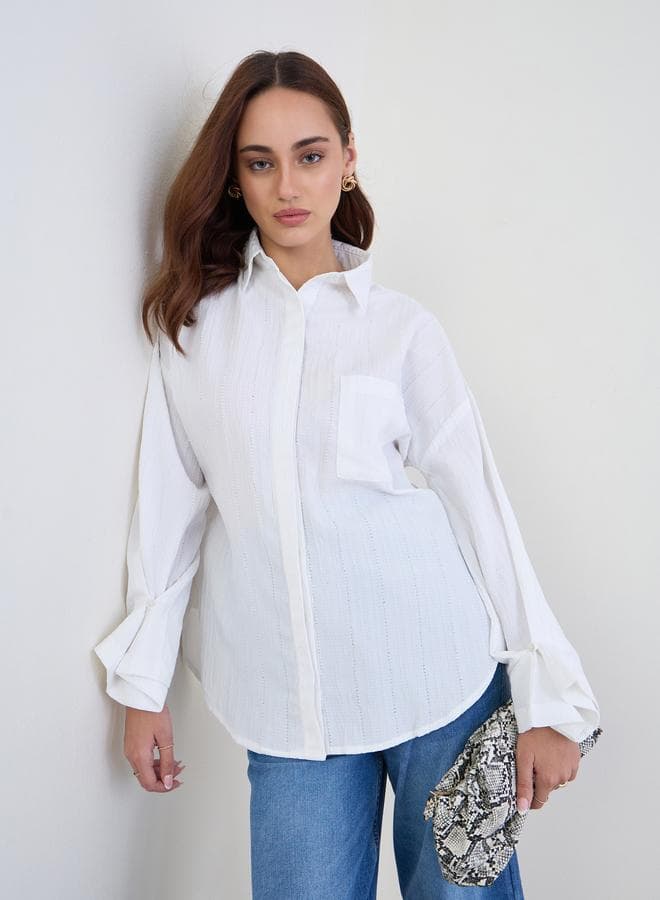 Styli Oversized White Textured Shirt Button Cuff - Image 1