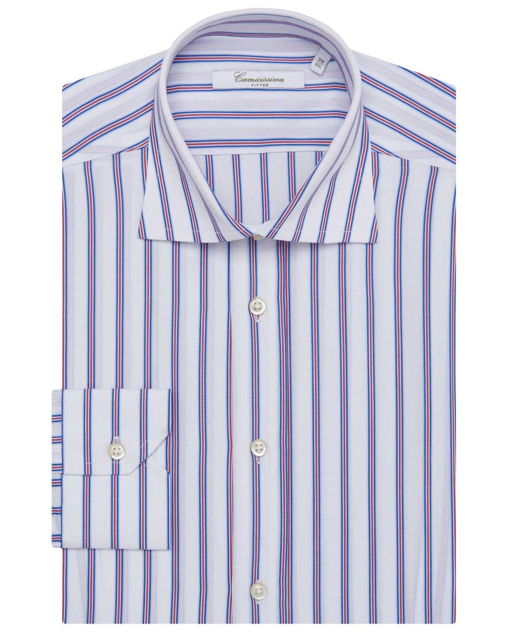 Long Sleeve Fitted Blue Striped Poplin Shirt - Image 1